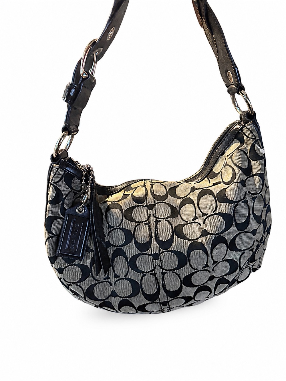 Coach Black and Gray Signature Hobo Shoulder Bag
